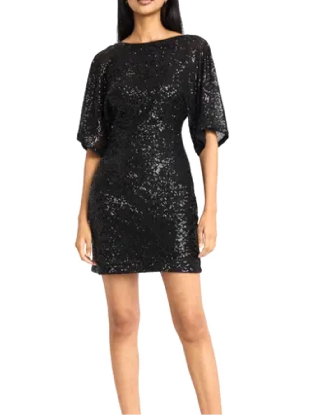 ALLIE ROSE Sequin Dolman Sleeve Minidress, black